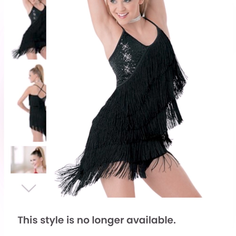 Balera Asymmetrical Fringe Dance Dress BLACK strappy MC NWOT. Hard to find.